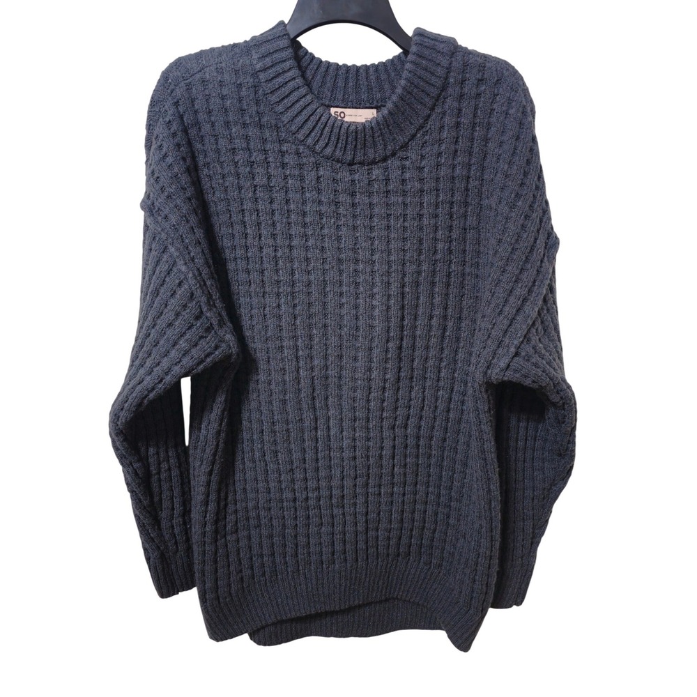 SO Goods For Life Navy Blue/Grey Waffle Knit Crew Neck Sweater Size L EUC